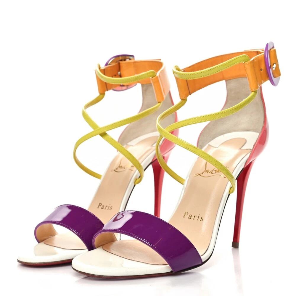 Christian Louboutin NIB Choca 100 Patent Leather Colorblock Sandals Heels 39.5